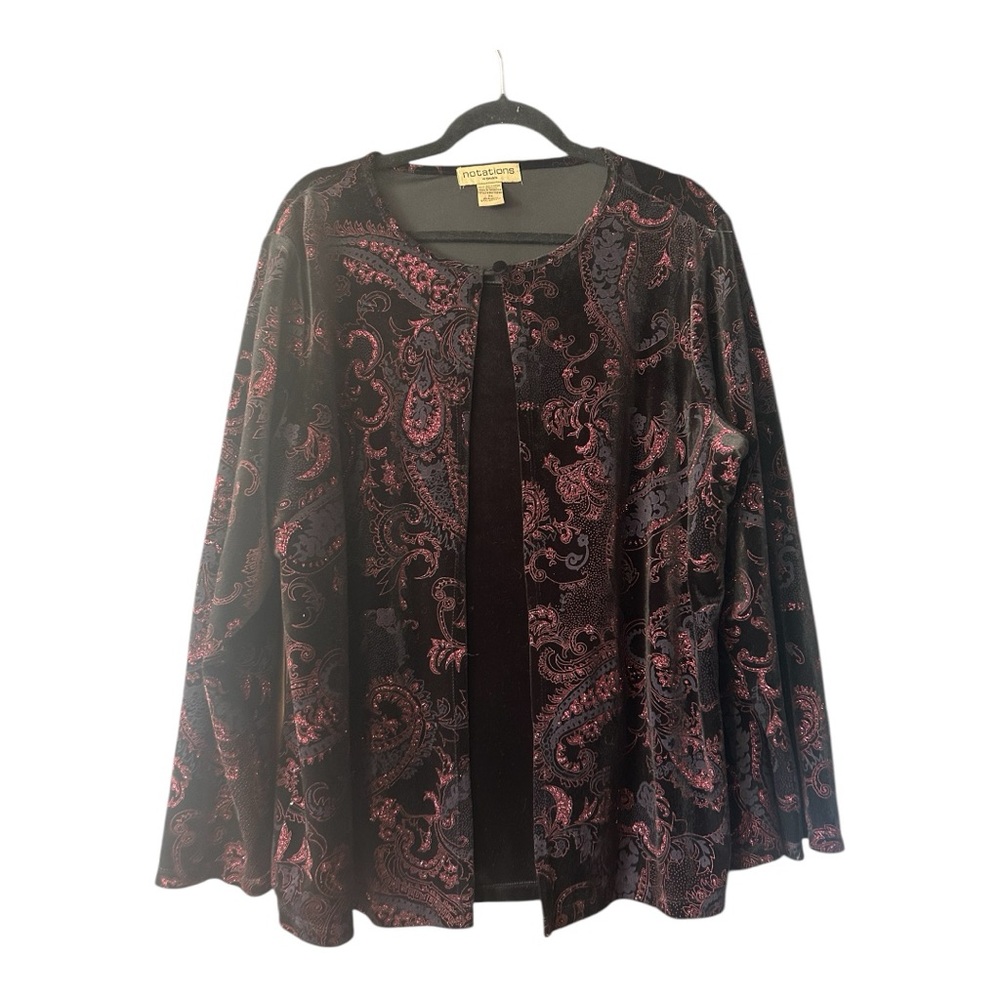 notations woman Sz 2x Red Sparkle Velvet Jacket w/built In Black Tank